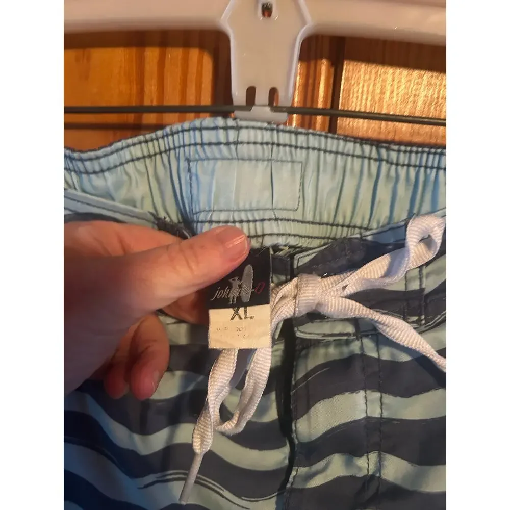 johnnie-O Board Shorts Mens XL (36) Blue Wavy Stripes 8